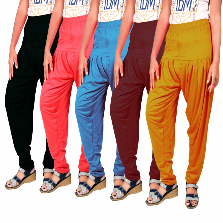 COMBO PACK OF 5 COTTON VISCOSE LYCRA DHOTI PATIYALA SALWAR BOTTOM PANTS FOR WOMENS