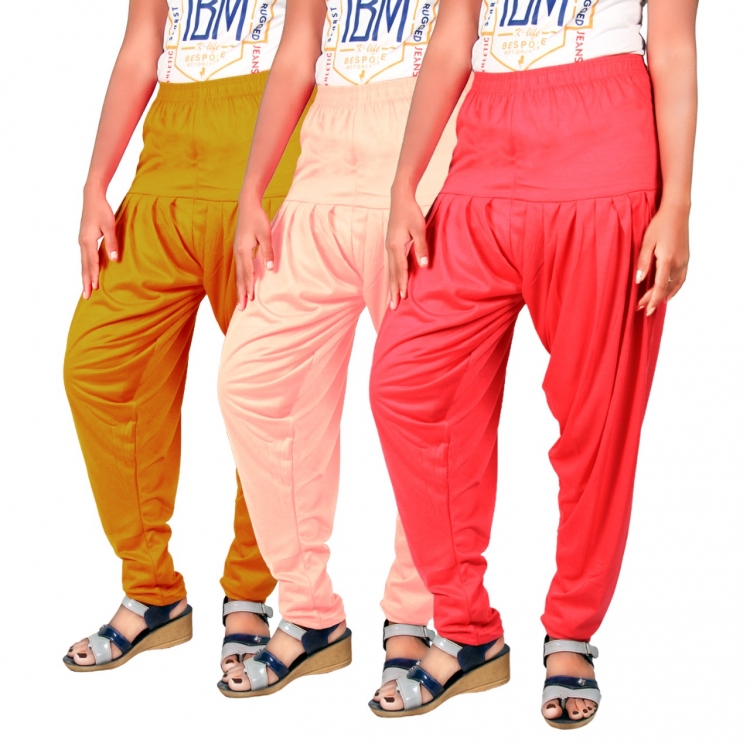 COMBO PACK OF 3 COTTON VISCOSE LYCRA DHOTI PATIYALA SALWAR BOTTOM PANTS FOR WOMENS