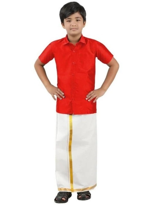 Boys Silk Cotton Shirt with Dhoti Set