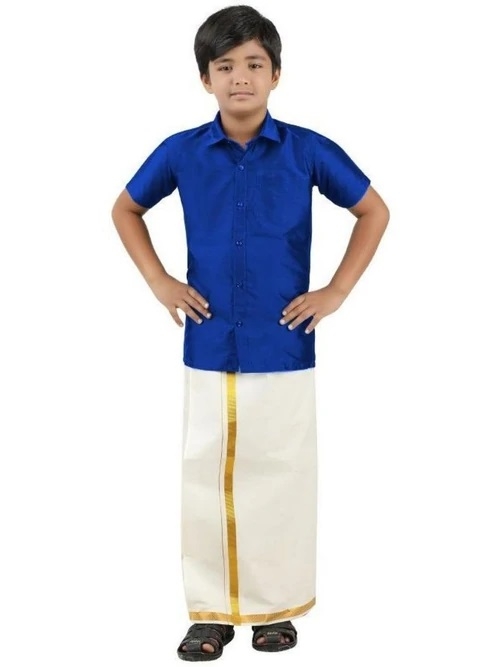 Boys Silk Cotton Shirt with Dhoti Set