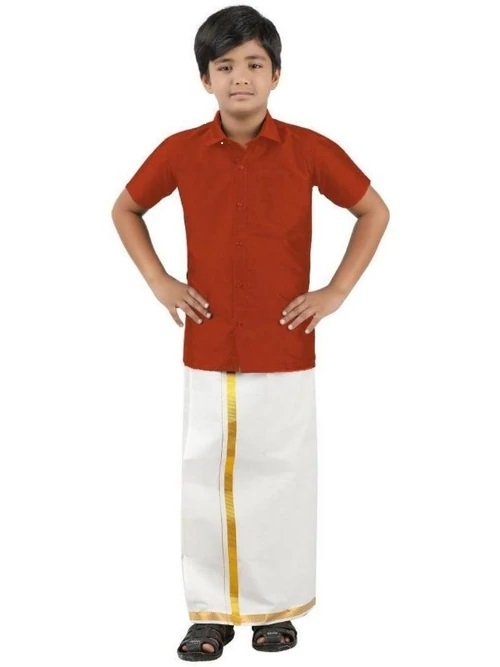 Boys Silk Cotton Shirt with Dhoti Set