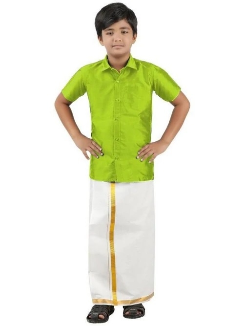 Boys Silk Cotton Shirt with Dhoti Set