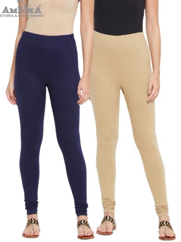 Cotton Legging for Woman Combo Free Size - Pack of 2 [BEIGE & NAVY BLUE]