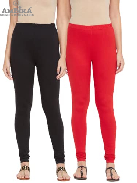 Cotton Legging for Woman Combo Free Size - Pack of 2 [BLACK & RED]]