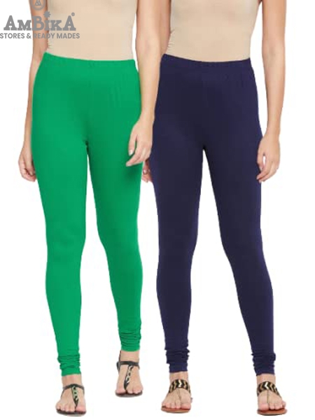 Cotton Legging for Woman Combo Free Size - Pack of 2 [GREEN & NAVY BLUE]]