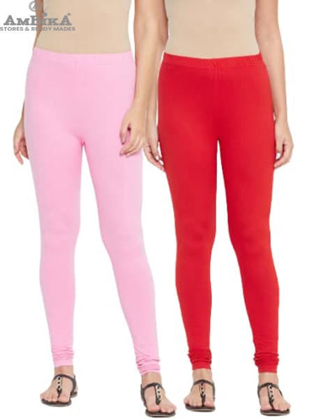 Cotton Legging for Woman Combo Free Size - Pack of 2 [LIGHT PINK & RED]