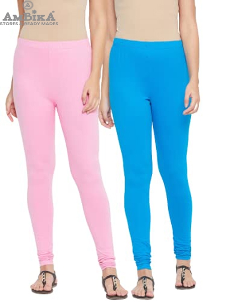 Cotton Legging for Woman Combo Free Size - Pack of 2 [LIGHT PINK & SKY BLUE]