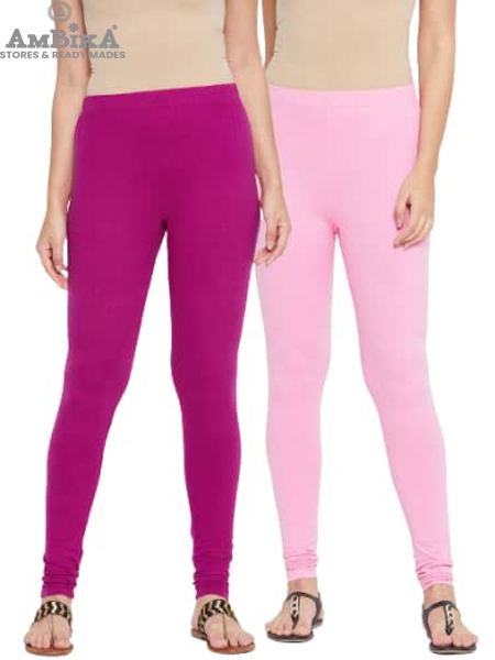 Cotton Legging for Woman Combo Free Size - Pack of 2 [MAGENTA & LIGHT PINK]