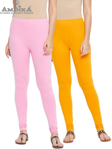 Cotton Legging for Woman Combo Free Size - Pack of 2 [MUSTARD YELLOW & LIGHT PINK]