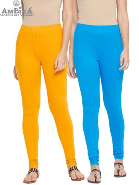 Cotton Legging for Woman Combo Free Size - Pack of 2 [MUSTARD YELLOW & SKY BLUE]