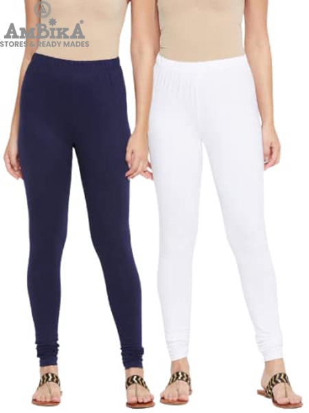 Cotton Legging for Woman Combo Free Size - Pack of 2 [NAVY BLUE & WHITE]