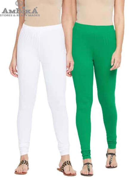 Cotton Legging for Woman Combo Free Size - Pack of 2 [WHITE & GREEN]