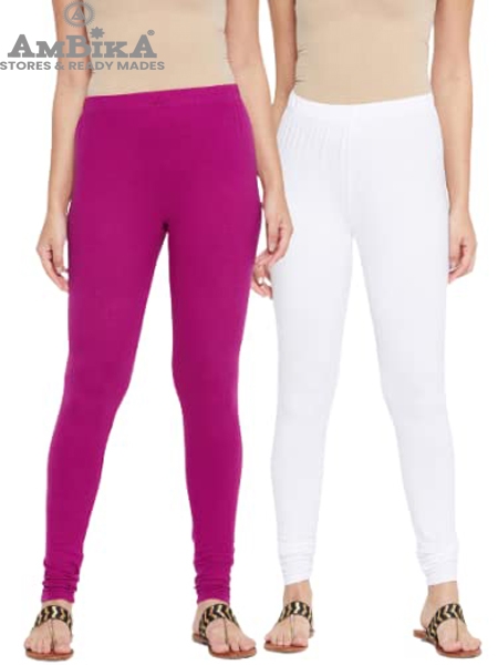 Cotton Legging for Woman Combo Free Size - Pack of 2 [WHITE & MAGENTA]