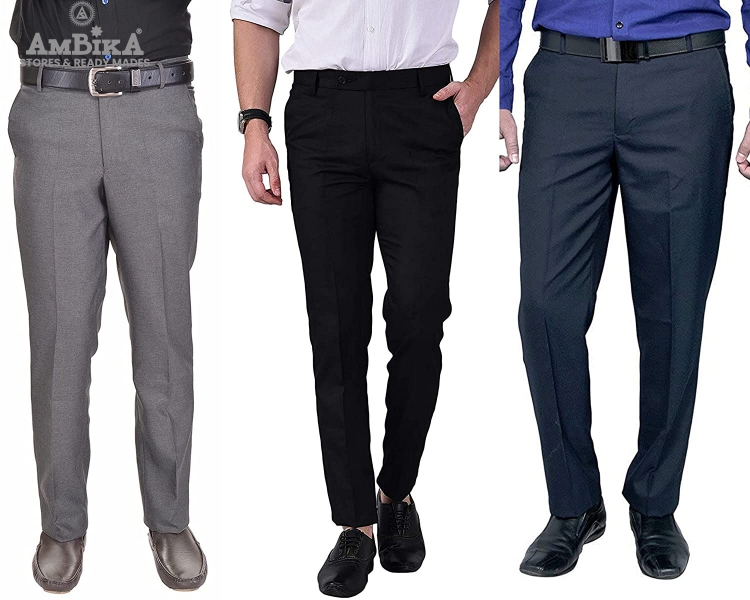 Men's Formal Trousers (Pack of 3) [BLACK,COBALT,GREY]