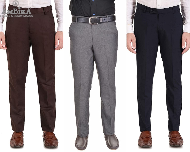 Men's Formal Trousers (Pack of 3) [BROWN,GREY,NAVY BLUE]