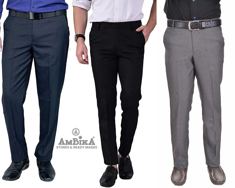 Men's Formal Trousers (Pack of 3) [GREY,BLACK,COBALT BLUE]