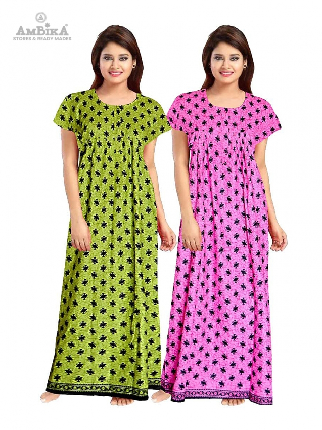 Cotton Jaipuri Print Nighty for Women Combo Pack of 2 Pieces