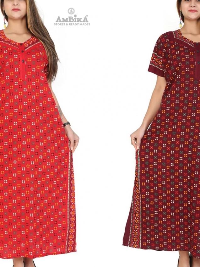 Cotton Jaipuri Print Nighty for Women Combo Pack of 2 Pieces