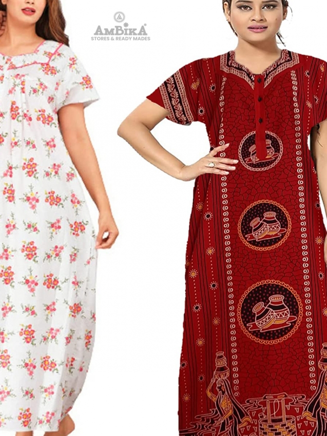 Cotton Jaipuri Print Nighty for Women Combo Pack of 2 Pieces