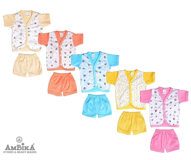 Cotton Shirts and Shorts for 0-6 Months Babies (Multicolour, 0-6 Months)Set of 5 Printed
