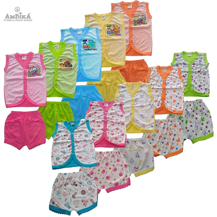 Cotton Just Born Baby Sleeveless Top and Bottom Set Combo for Infants Babies Up to 18 Months (Pack of 10)