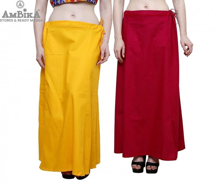 PETTICOATS FOR WOMENS COMBO OF 2, COTTON SOLID PLAIN