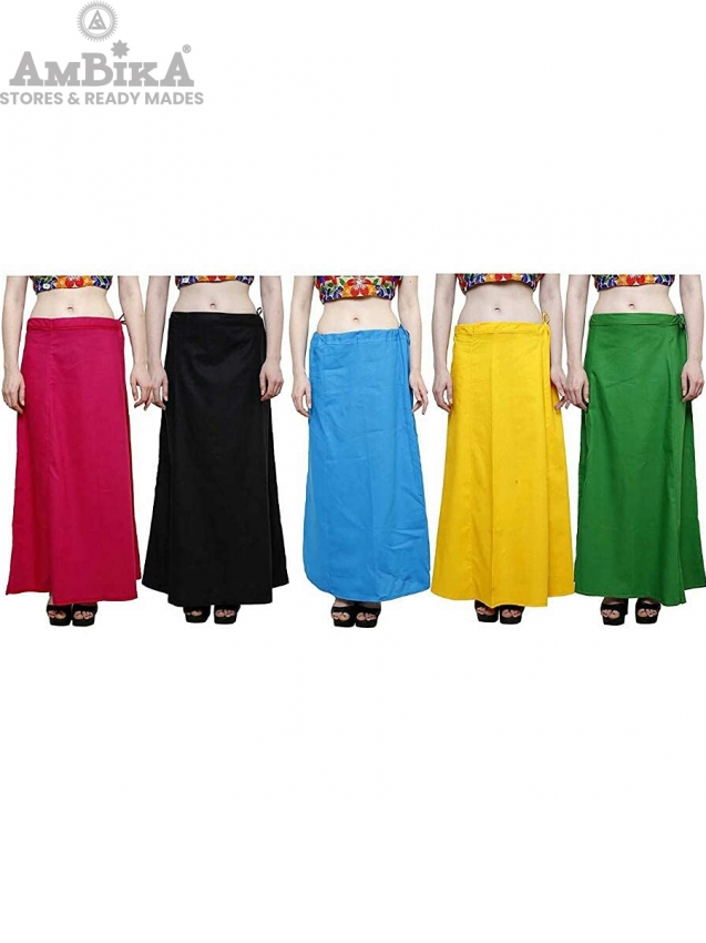 Women's Cotton Combo Of 5 Underskirts (Multicolor_Free Size)
