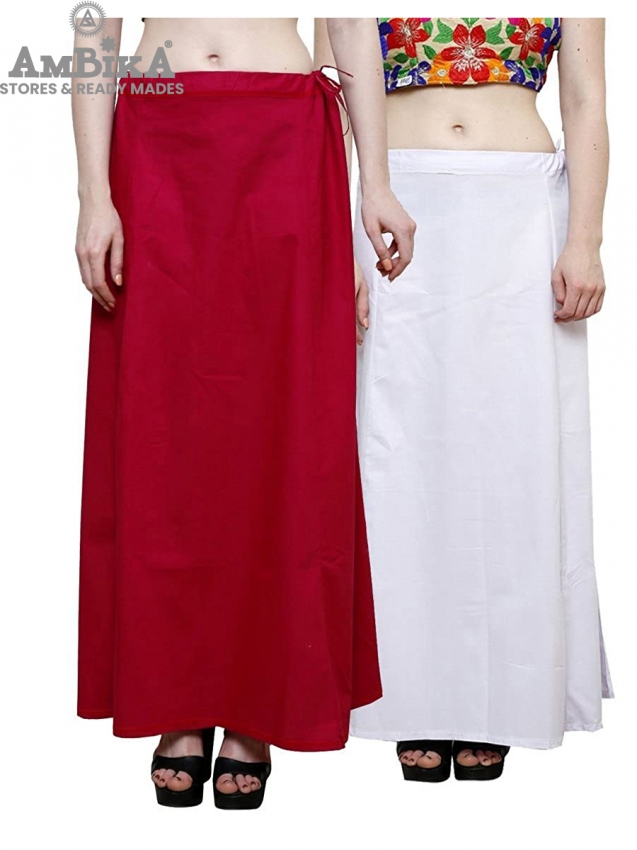 COMBO OF PETTICOATS FOR WOMENS PACK OF 2, COTTON SOLID PLAIN