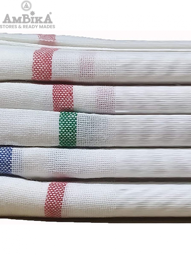 Kerala Cotton White Towel,Thorthu End Stitched - 140 X 70 cm (L X W : 55" X 27") Pack of 4 