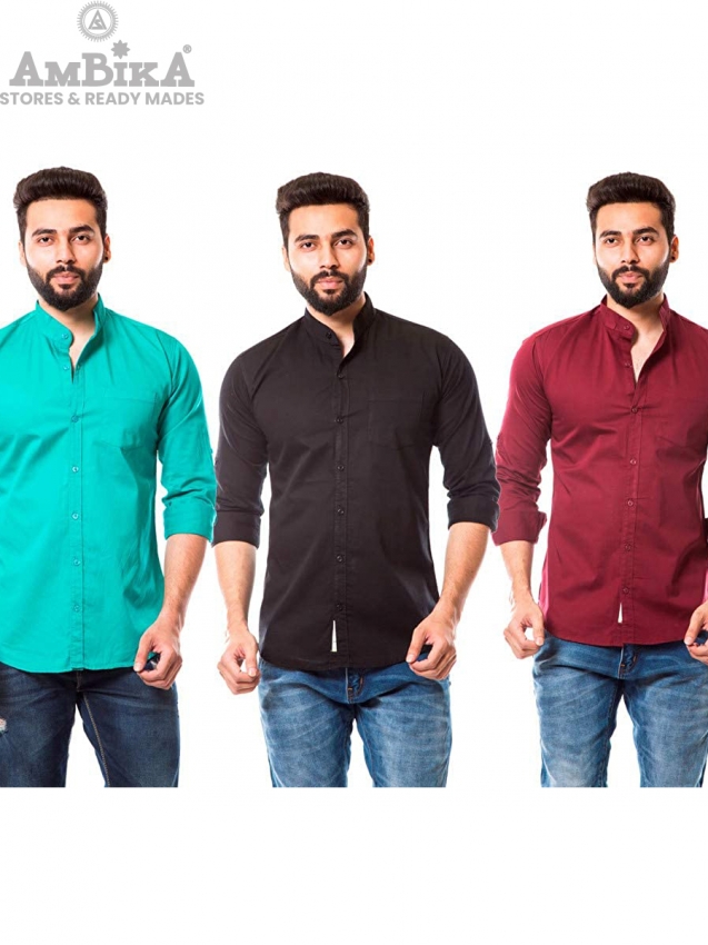 Men's Slim Fit Shirt (Pack of 3) [RAMA,BLACK,MAROON]