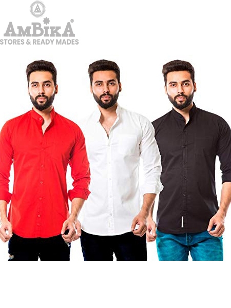 Men's Slim Fit Shirt (Pack of 3) [Black,white,Red]