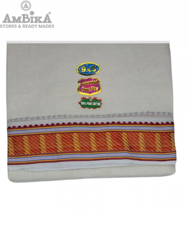 Cotton Mens Panjakejam Jaycot Border Dhoti & Towel set [9*5]