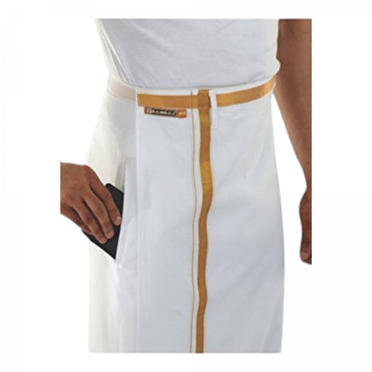 Men's Cotton Fully Stitched Dhotis with Pocket (Cream,2 mtr)