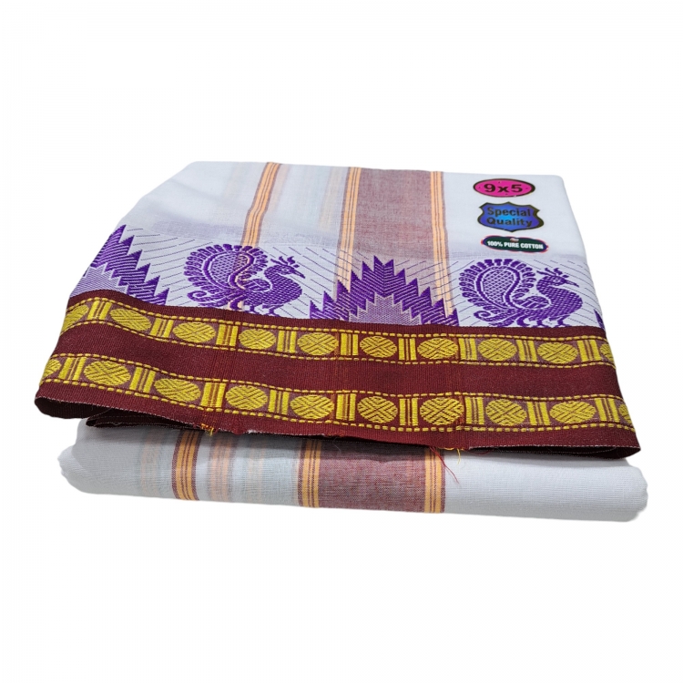 Pure Cotton Dhoties, 3" Jaquad Cotton 4 Meter Dhoti and 2.25 Meter Towel (9X5)