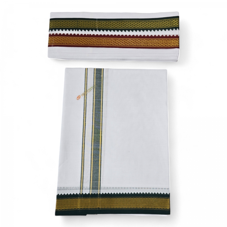 Men's Traditional Pure Cotton Thalapathy Mayilkann Ganga Jamuna Border Bleached, Men Dhoties, Men lungi, Towel