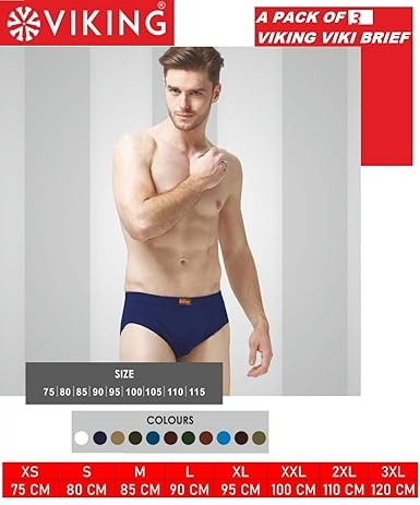 VIKING  Mens' Cotton Brief (Inner Elastic Viki) (Pack of 3) Assorted Colour