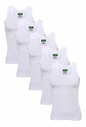 Poomer Cotton Men's White Sleeveless Vest  (Pack 5)